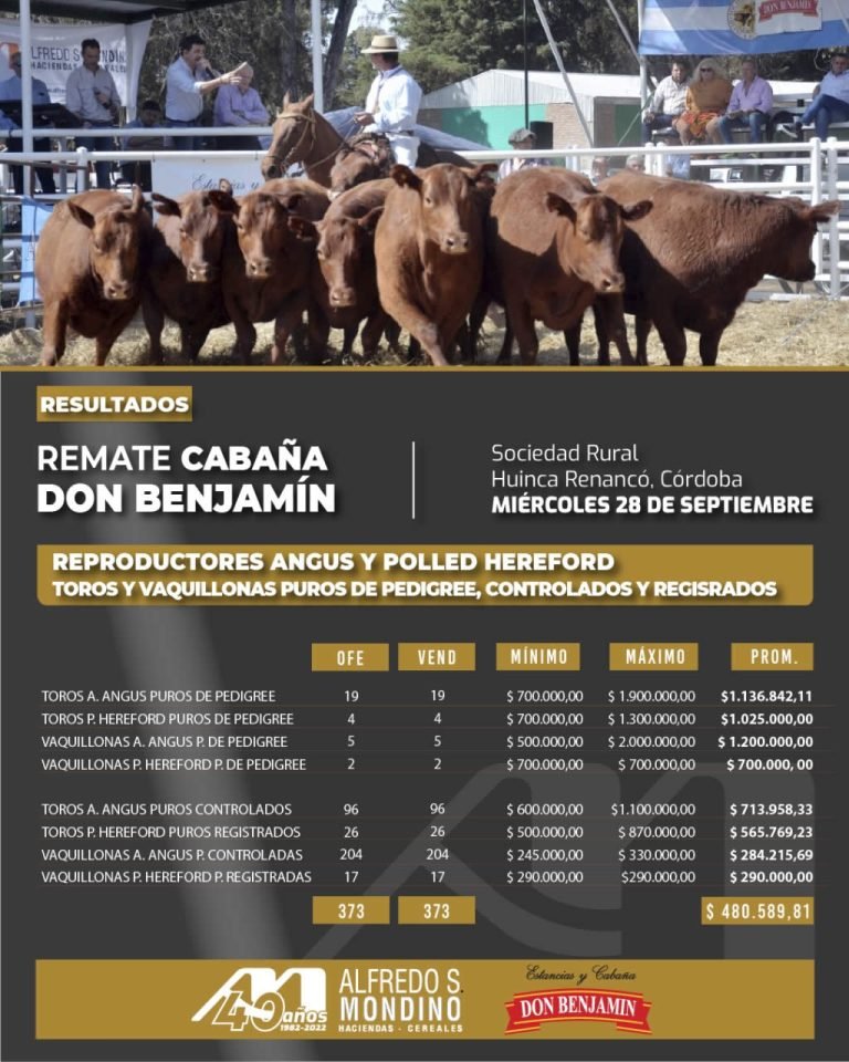 Resultados Remate Don Benjamín – 28 de Septiembre