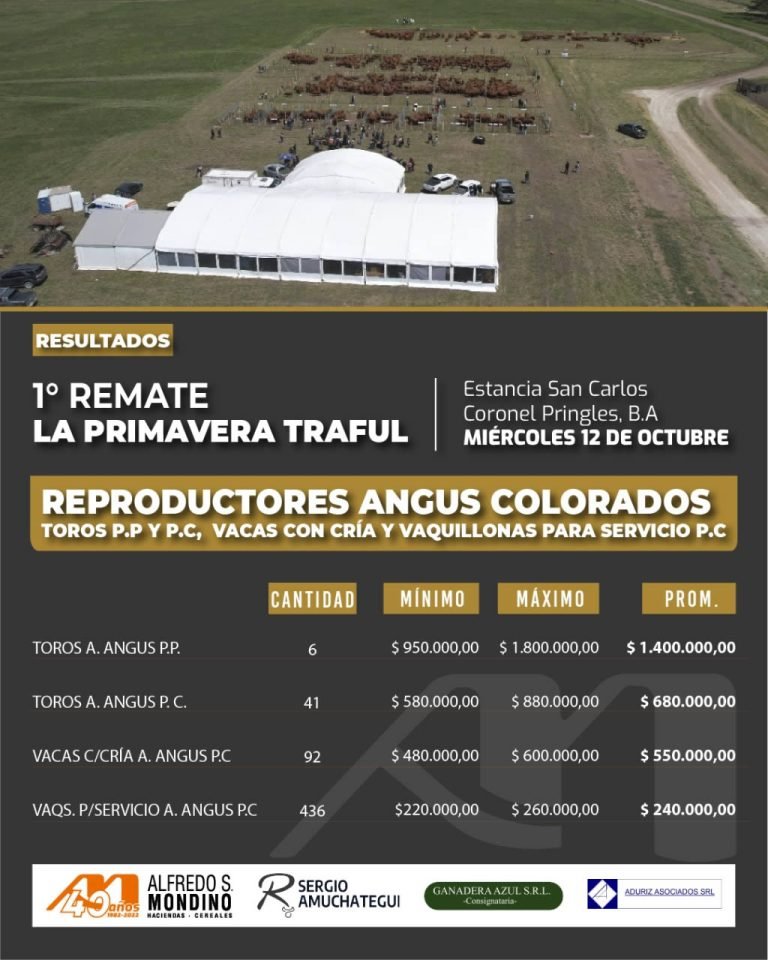 Resultados 1er Remate La Primavera Traful – 12 de Octubre