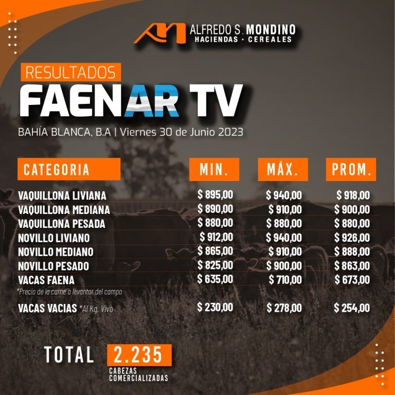 Resultados Faenar Bahía Blanca 30 de junio