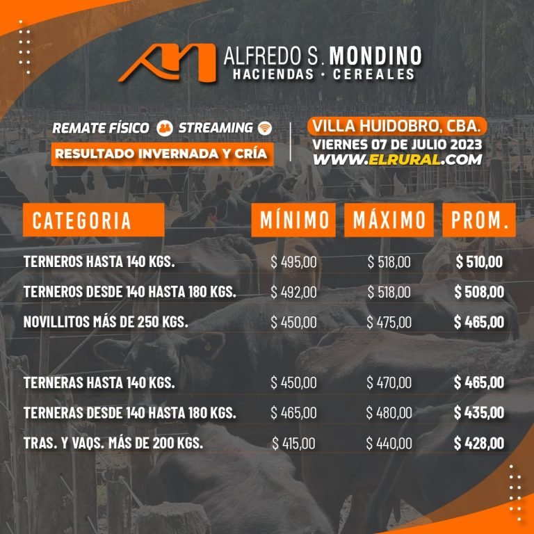 Resultados Invernada y Cría – Villa Huidobro – 07 de julio