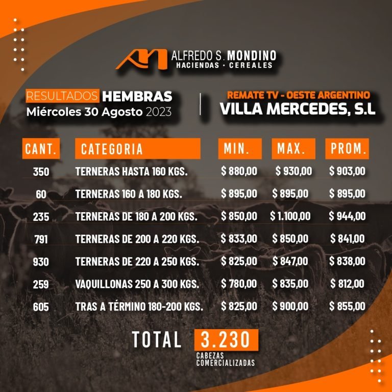 Resultados Hembras – 28 de agosto