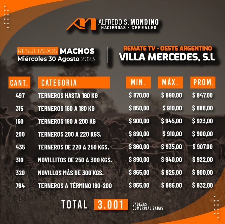 Resultados Machos – 30 de agosto