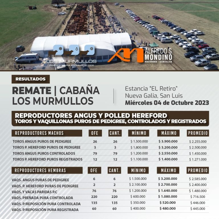 Resultados Remate Los Murmullos – 04 de octubre