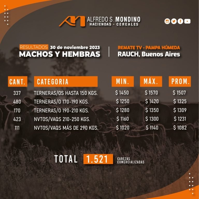 Resultados Machos y Hembras Rauch 30 de noviembre