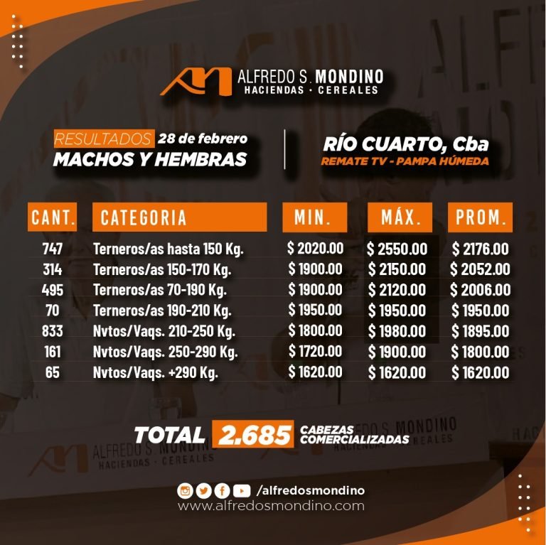 Resultados Machos y Hembras 28 de febrero