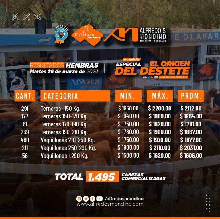 Resultados Hembras 26 de Marzo