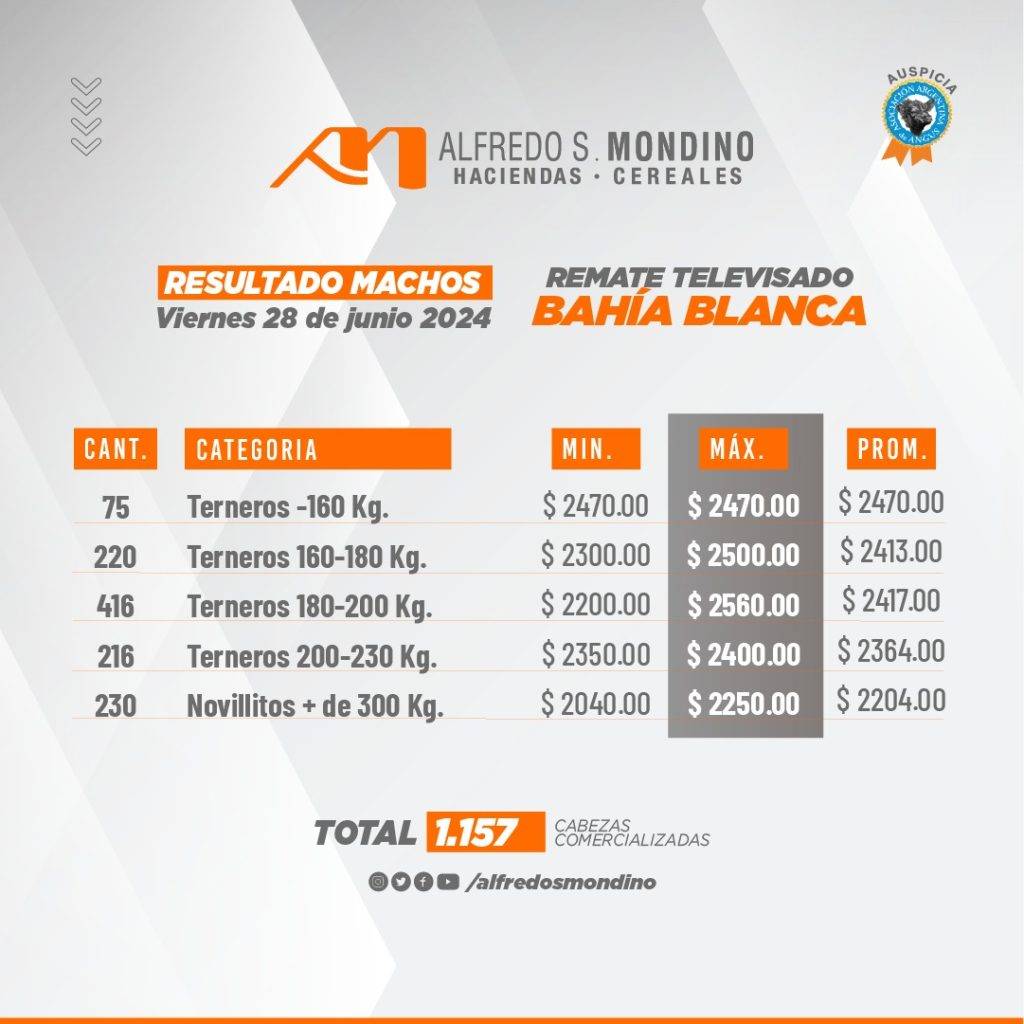 Resultado Machos 28 de junio