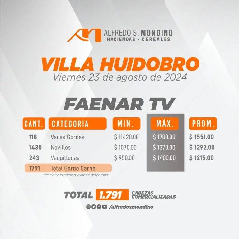 Resultado Faenar 23 de agosto