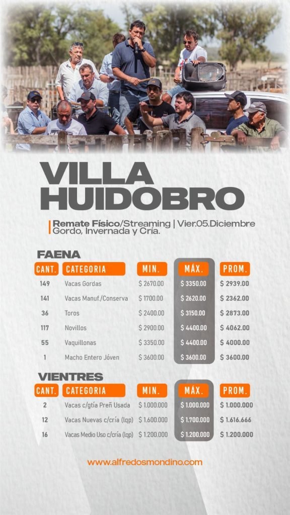 Resultado Remate Villa Huidobro- Faena- Vientres